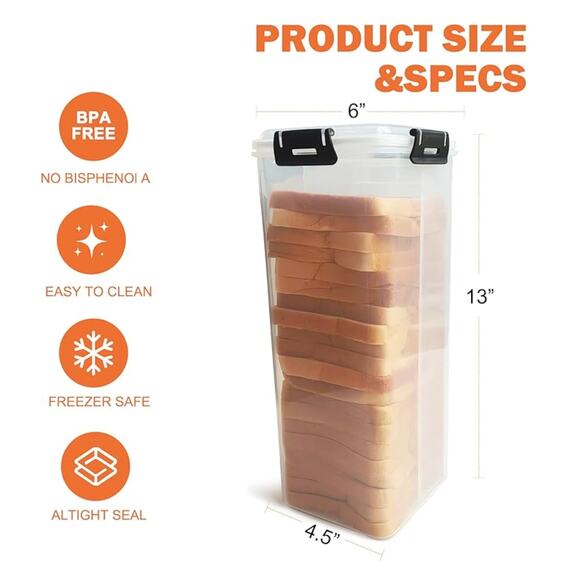 Bread Storage Container with drawer Tray, Airtight Lid, Bread Holder- Clear - Picture 2 of 3